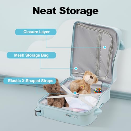EcoTypee Kids Ride on Suitcase with Spinner Wheels, Luggage With Lock for Girls and Boys, Toddler Ride on Luggage for Study Tours, Outings, Trips (Sky Blue)