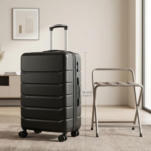 Relyblo 28-Inch Hardside Luggage - Lightweight Expandable Checked Suitcase with TSA Lock and 360 Spinner Wheels, Black