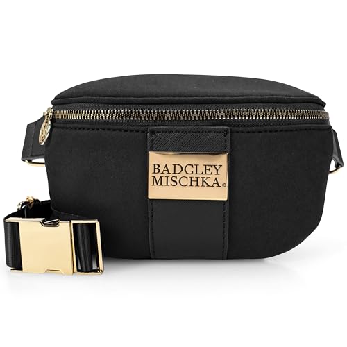 BADGLEY MISCHKA Uncomplicated Nylon Weekender Travel Bag with Sage Neoprene Crossbody Belt Bag, Lightweight Duffel Tote Set for Women, Carry On Overnight Bag (Black)