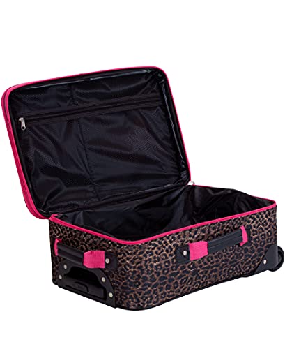 Rockland Fashion Softside 4 Piece Luggage Set, Expandable, (14" Tote/19"/24"/28"), Pink Leopard