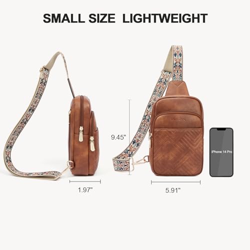 BOSTANTEN Sling Bag Quilted Crossbody Bags for Women Cross Body Purse PU Leather Fanny Pack with Adjustable Guitar Strap