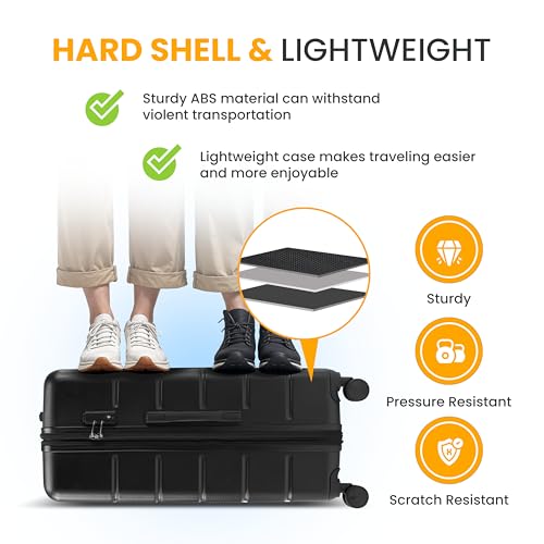 HealSmart Hardside Carry-On Luggage, Expandable Portable Hardshell Luggage with Spinner Wheels, Lightweight Suitcase TSA Lock, 20 Inch, Black