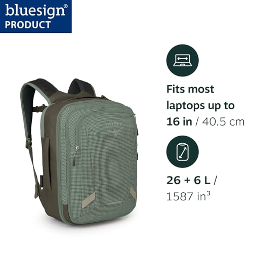 Osprey Transporter 26+6 Travel Pack - Expandable Personal Item Backpack with Laptop Sleeve - Lightweight Daypack, Pine Leaf Green