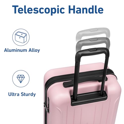 KYME Carry on luggage 22x14x9 Airline Approved Suitcase Hardshell With Double Spinner Wheels, PC+ABS TSA Lock Travel Luggage (Pink, 20" Carry On)