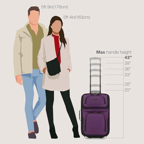 U.S. Traveler Rio Lightweight Softside Rolling Carry-on Suitcase, 2-Wheel Single, Purple