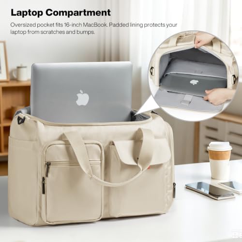 mixi 17" Underseat Carry-On Luggage Travel Tote, Water-Resistant, Beige