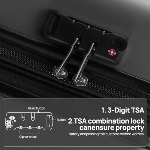 NINETYGO Carry On Luggage 22x14x9 Airline Approved, 20 Inch Luggage with Smooth Double Spinner Wheels, Hard Shell PC+ABS Suitcase Carry-On, Lightweight Travel Luggage, TSA Approved (Black, Andes)