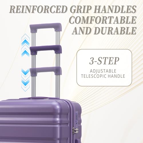 Hardshell Luggage Sets, Lightweight Stripes Suitcases with Spinner Wheels, Purple-181