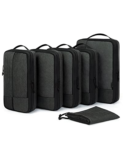 BAGSMART Compression Packing Cubes, Durable Travel Packing Cubes for Carry-On Suitcase, Lightweight Compressible Luggage Organizer Cruise Ship Travel Essentials, 6-Pack 1L+3M+1S+Shoe Bag, Black