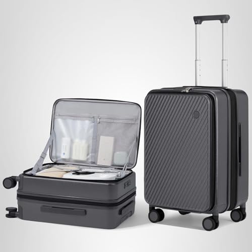 mixi 24 Inch Large Expandable Checked Luggage PC Hard Shell Suitcase Top Opening Rolling Travel Suitcases with Spinner Wheels & TSA Lock, Rock Gray
