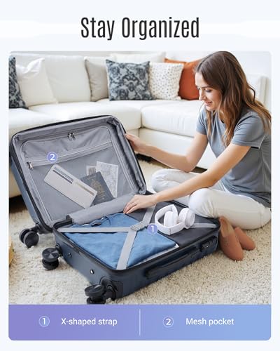 LIGHT FLIGHT Luggage Sets, 3 Piece Durable Suitcase Set with Spinner Wheels, 3 Pcs Hard Shell Lightweight Luggage with TSA Lock, Large Checked Travel Suitcases, 20/24/28 Inch, Royal Blue