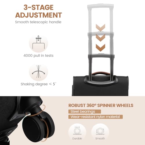 LOVEVOOK Carry On Luggage 22x14x9 Airline Approved,20 Inch Carry-on Suitcase for Women,Softside Suitcases with Wheels,Rolling Checked Luggage with TSA Lock,Lightweight Travel