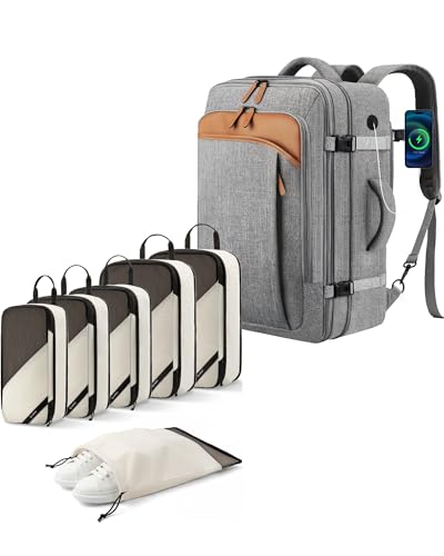 LUGGEX Carry On Backpack and 6 Set Compression Packing Cubes for Luggage Bundle – Travel Essentials