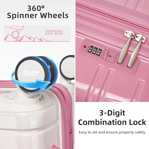 LARVENDER Luggage Sets 5 Piece Hardside Expandable Suitcase with Wheels Lock,PC+ABS Hardside Lightweight Rolling Suitcase for Women and Men,Peach Sparkling