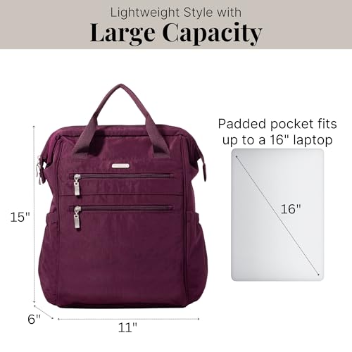 Baggallini City Scape Backpack - 15"x11" Lightweight Work Travel Bag w/Luggage Sleeve & RFID