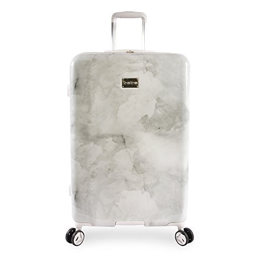 BEBE Lilah 2 Piece Suitcase Set with Spinner Wheels, Silver Marble