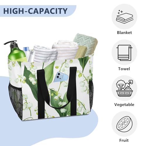 OTVEE Fresh Lily Bloom Pattern Beach Tote Pool Bags for Women Ladies Large Waterproof Gym Tote Carry On Bag for Weekender Swim Gym Shopping Travel Daily Bag