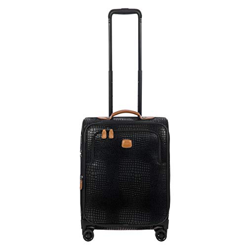 Bric's My Safari Spinner Suitcase, Airline Approved Lightweight Expandable Leather Shell Luggage with Smooth 360° Wheels and TSA Lock - 21 Inch, Black