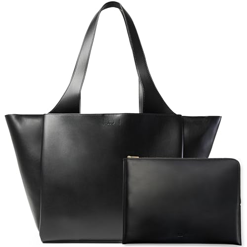 July Juliette Soft Large Tote - Tote Bag for Women with Laptop Sleeve, Detachable Crossbody Strap, Pass-Through Band, Drink Bottle Holder, Modern Tote Bag for Work, Travel, 22L - Black