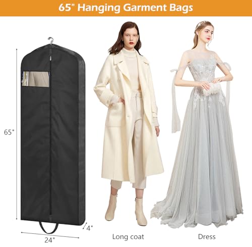 MISSLO 65" Long Garment Bags for Travel Dress Bags for Hanging Clothes 2 Packs Wedding Dress Cover Waterproof Clothes Protector for Closet Storage for Gowns, Tuxedos, Coats, Black
