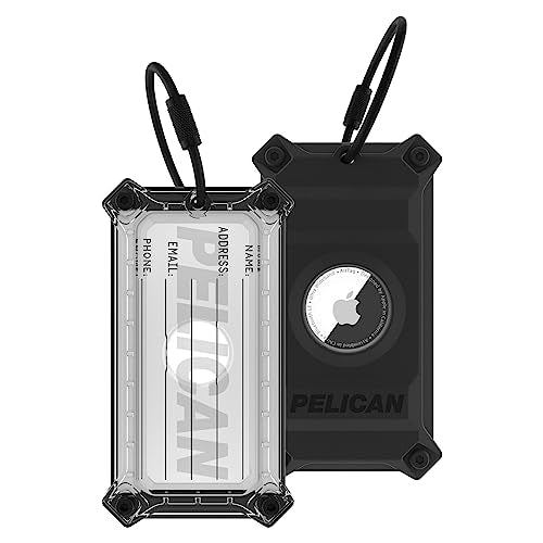 Pelican Luggage Tag, Holder for Apple AirTag - Scratch Resistant and Steel Plate Reinforced Luggage Rugged Case with Name Tag - Stainless Steel Loop with Airtag Case for Travel - Black
