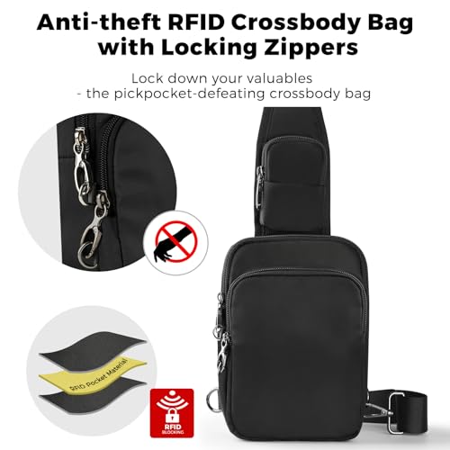 VADOO Sling Bag, Crossbody Bag with Zipper Lock, RFID Blocking & Water Resistant for Men and Women