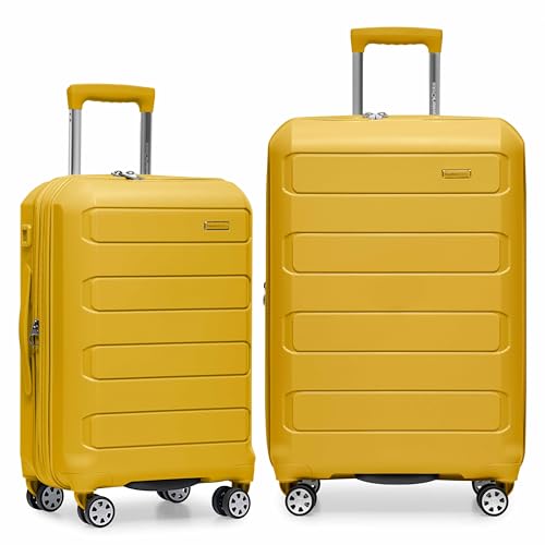 Traveler's Choice Pagosa Hardshell Expandable Luggage with Spinner Wheels, Yellow, 2-Piece Set (22/27)
