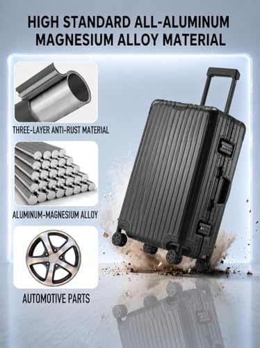 Aivens 20 Inch Carry On Suitcase, Airline Approved Hard Shell Carry-on Luggage, Full Aluminum Zipperless Suitcase with 360° Wheels & TSA Lock for Weekend Getaways & Short Travel (Black)