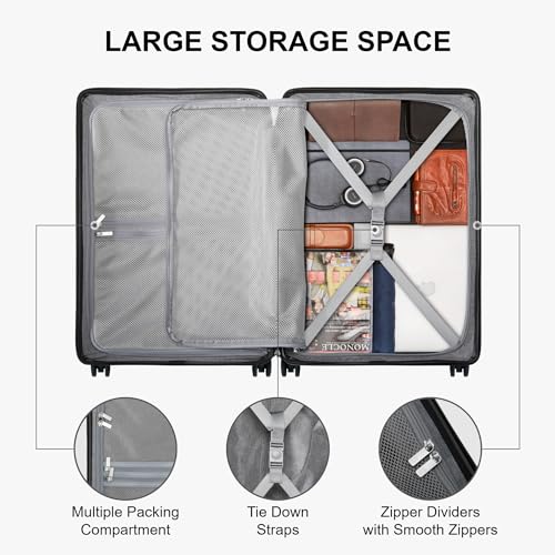 LEVEL8 Elegance Checked Luggage, 24 Inch Hardside Suitcase, Lightweight Matte Hardshell with Tsa Lock, Large Suitcases with Spinner Wheels, Navy Blue