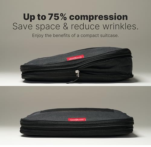 LeanTravel Premium Compression Packing Cubes for Travel - Suitcase Organizer Bags with Double Zipper & Breathable Mesh Panel - Space Saving Carry On Luggage Essentials (6-Pack Black)