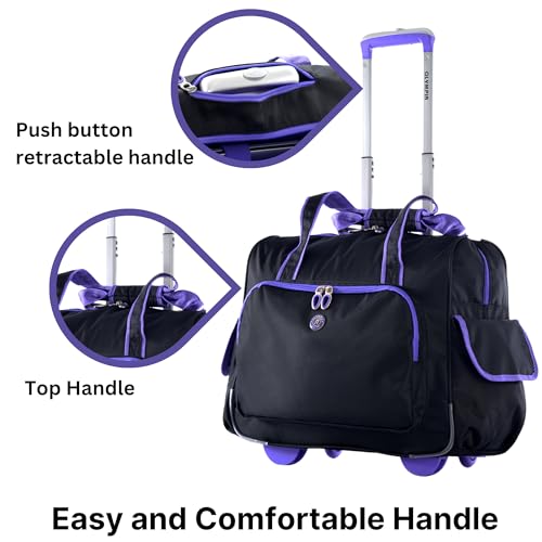 Olympia U.S.A. Deluxe Lightweight Rolling Overnighter Case Overnight Laptop Bag Weekender Travel Carry-On Suitcase Luggage with Wheels and Adjustable Push-Down Handle