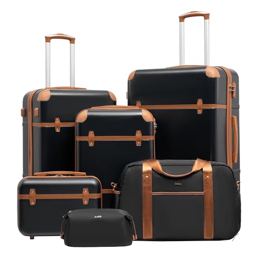 Coolife Luggage Set 6-Piece Suitcase Set Carry On Luggage PC Hardside Luggage TSA Lock Spinner Wheels Telescopic Handle