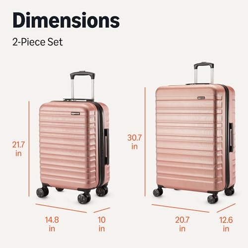 Amazon Basics 2-Piece Hardshell Suitcases Set (21", 30"), Expandable Travel Luggage with Scratch-Resistant Surface, Four Multi-directional Wheels, Telescopic Handle, Rose Gold
