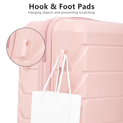 Merax Luggage Sets, ABS Hardside Suit case Combination Lock Spinner Wheels Lightweight, Milky Pink, 20/24/28 Inch
