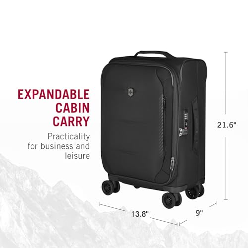 Victorinox Crosslight Frequent Flyer Softside Carry-On - Lightweight Rolling Suitcase for Travel Essentials - Expandable Luggage with Foldable Organizer - 39 Liter, Black
