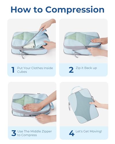 BAGSMART Compression Packing Cubes for Travel, Compressible Luggage Organizer for Cruise Ship, Lightweight Travel Essentials 6-Pack 1L+2M+2S+1Shoe Bag, Mocha Brown