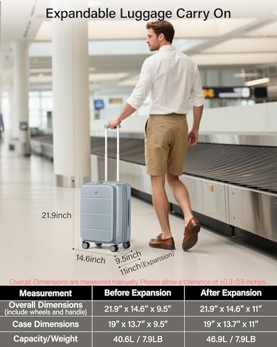 MILADA 20-Inch Expandable Carry On Luggage, Hard Shell Top-Opening Luggage with Wheels, TSA-Approved Small Travel Bag for Men and Women Carry-On Suitcase, Grey