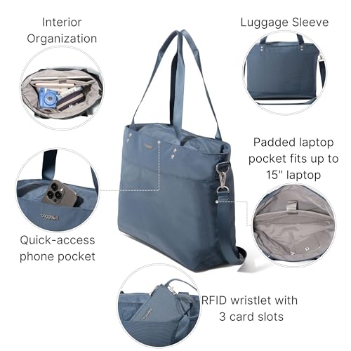 Baggallini Carryall Laptop Tote - Medium 12x19 Inch Travel Crossbody Shoulder Bag