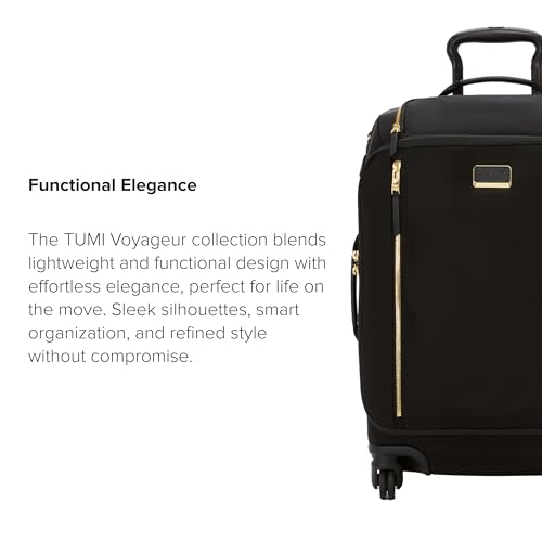 TUMI - Voyageur Leger 4 Wheeled Luggage - Women's Lightweight and Spacious, Sleek Silhouette, Durable Premium Suitcase - 21.8" International Expandable Carry-On, Black with Gold Hardware