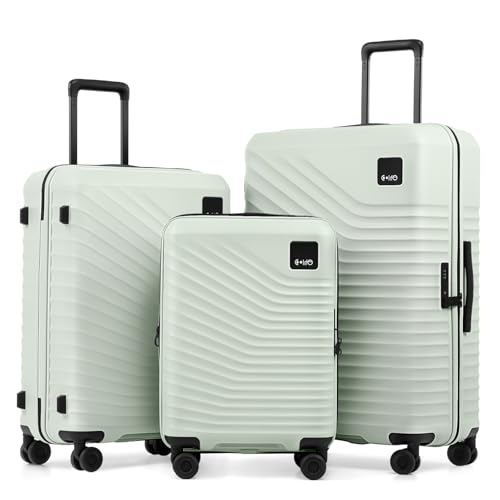 Coolife Luggage 3 Piece Set Hardside Lightweight Suitcases: Upgraded Durable PC Travel Luggage with Dual Spinner Wheels & TSA Lock, 20/24/28 (20'' Expandable Only), Light Green
