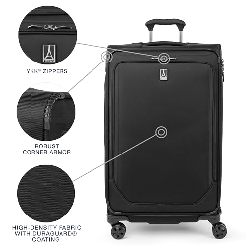 Travelpro Crew Classic Lightweight Softside Expandable Checked Luggage, 8 Wheel Spinner Suitcase, TSA Lock, Men and Women, Checked Large 29-Inch, Black