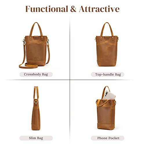 S-ZONE Small Crossbody Bags for Women Real Leather Cross Body Handbags Cell Phone Purses, Light Brown