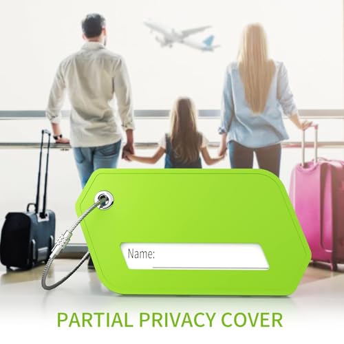 Leevanoo 4 Pack Silicone Luggage Tags, Privacy Protection, Flexible Durable with Stainless Steel Loop, Contact Info ID Card, Easy to Write & Spot for Suitcases, Backpacks, Travel Essentials(Green)