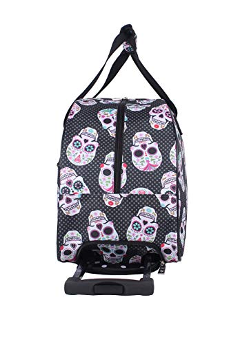 Betsey Johnson Designer Carry On Luggage Collection - Lightweight Pattern 22 Inch Duffel Bag- Weekender Overnight Business Travel Suitcase with 2- Rolling Spinner Wheels (Skull Party)