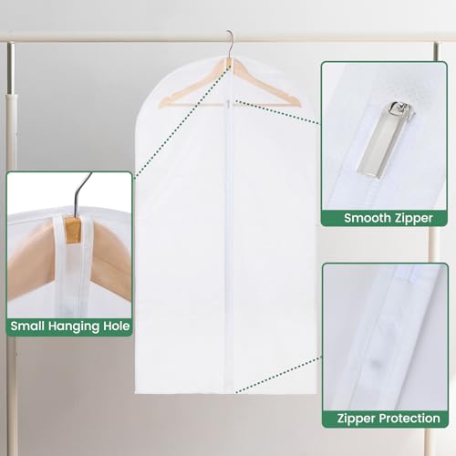 Carbrea 12 Pack Garment Bags for Hanging Clothes - Translucent Suit Bag for Closet Wardrobe Storage Travel - 24" x 42"