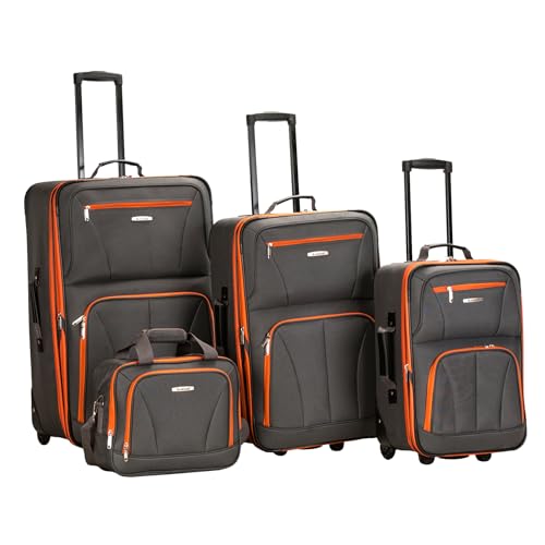 Rockland Fashion Softside 4 Piece Luggage Set, Expandable, (14" Tote/19"/24"/28"), Charcoal
