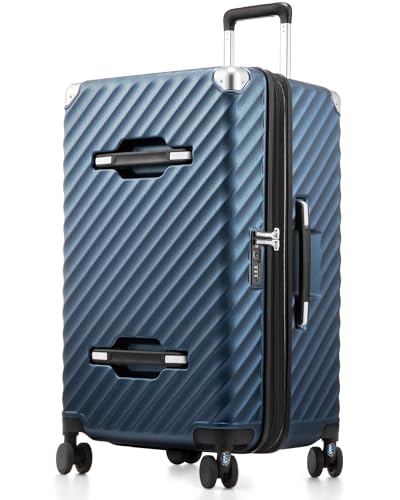 LUGGEX Trunk Luggage,KVT Expandable PC Hard Shell Large Checked 28 Inch Suitcase with Shock - Absorbing Wheels & TSA Lock(EX-Pro,Blue,28 inch,91L-105L)