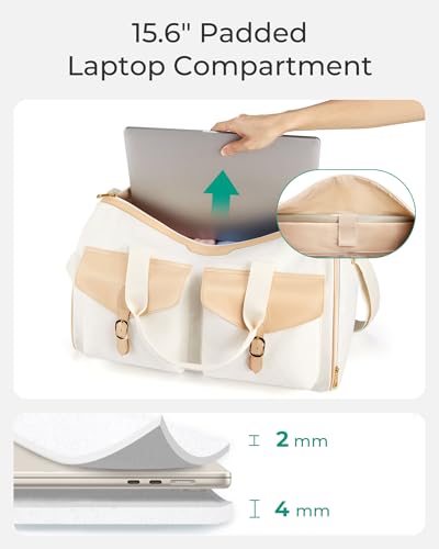 BAGSMART Duffel Bag for Women, Vintage Weekender Bag, Overnight Gym Carry on Personal Item for Travel, Beige