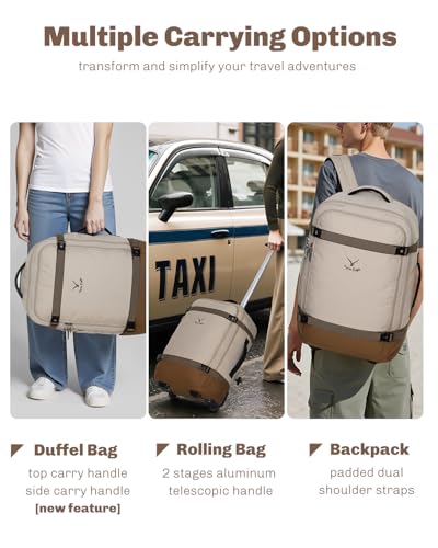 Hynes Eagle Rolling Backpack 42L Backpack with Wheels Airline Approved Carry on Luggage Laptop Travel Suitcase Bag for Women Men Khaki