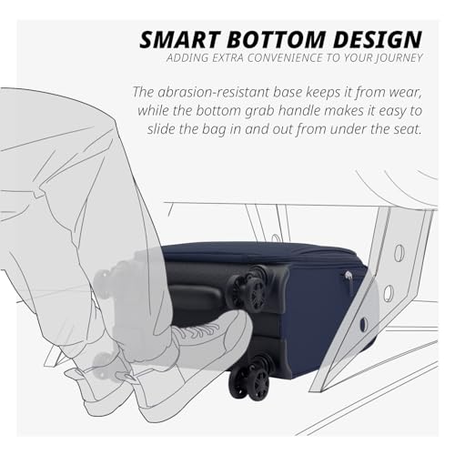 Verage Under Seat Luggage with Wheels, Softside Small Suitcase Spinner Carry On Luggage Bags for Airlines Airplanes Short Trip Men Women (Navy, 14-Inch Underseat)